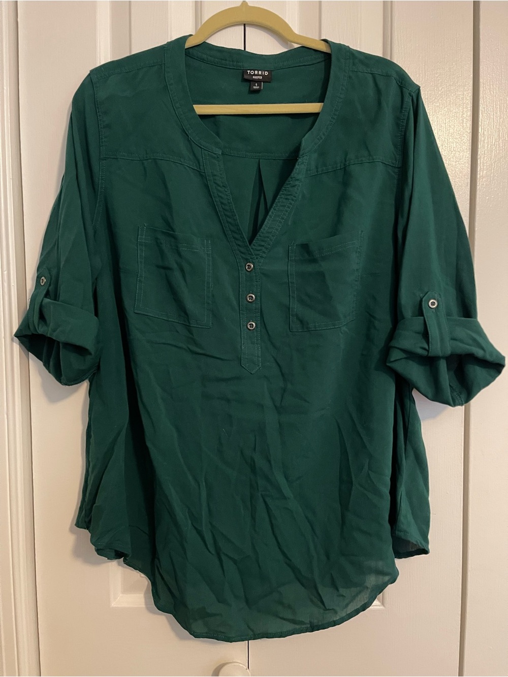 Torrid Deep Green Roll-Sleeve Pullover Tunic